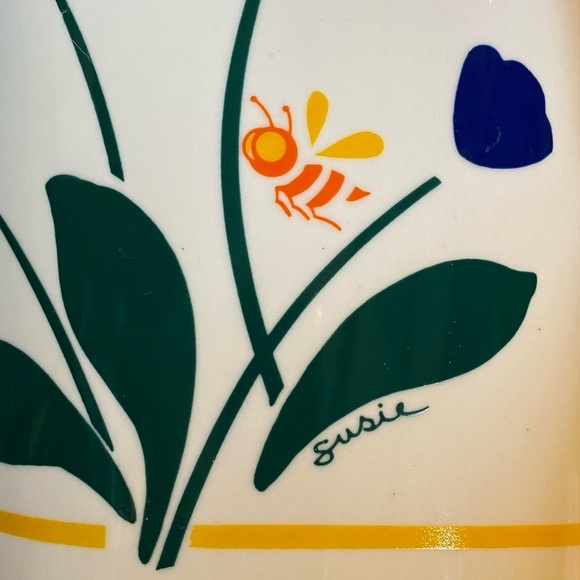 Vintage 1980s Red, Blue, and Yellow Flower Ceramic Pitcher - Picture 6 of 6